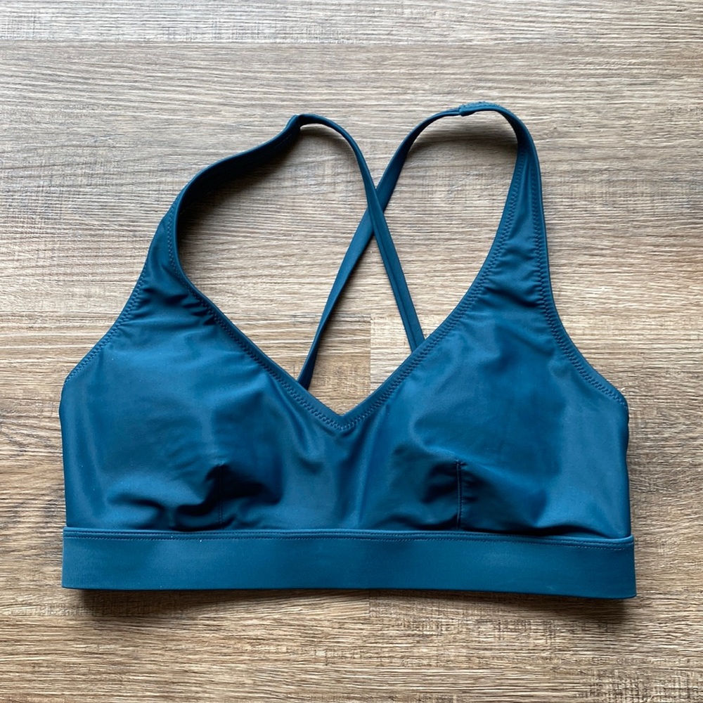 girlfriend collective teal bikini top